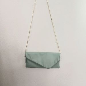 Lulu Zip Top Mint Envelope Green Faux Leather Clutch